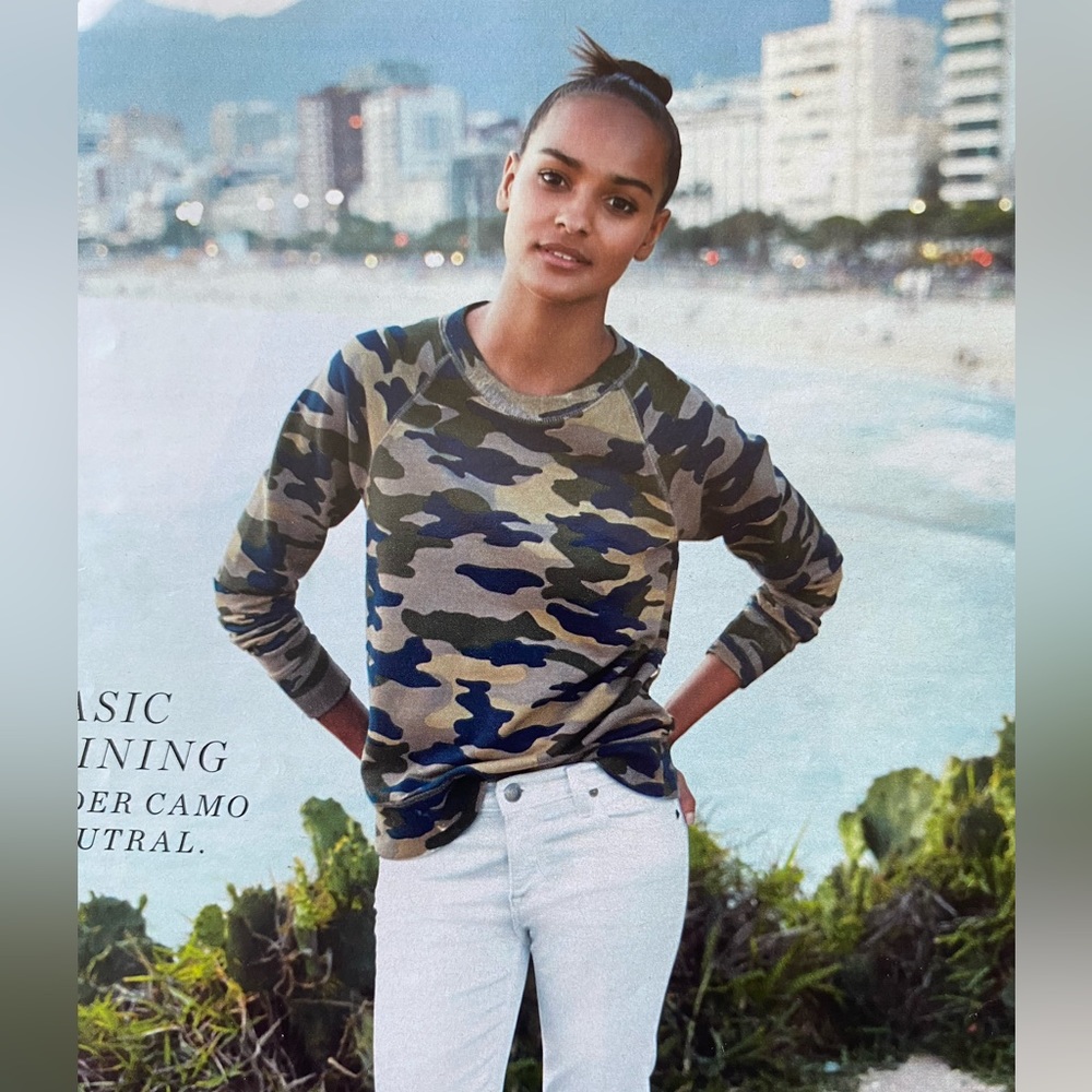 J. Crew UNWORN Black Label 💯% Cotton, Printed Camo Camp Sweatshirt SZ XS